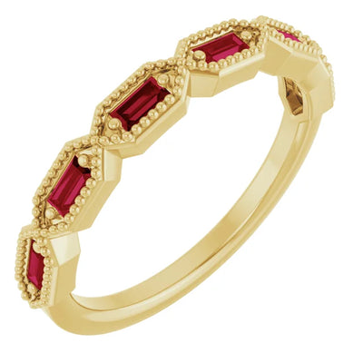 Juliette Straight Baguette Gemstones with Milgrain 1/2 Eternity Band