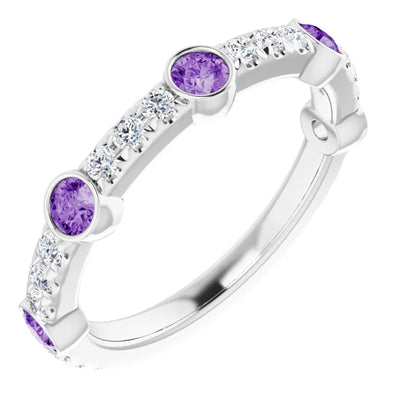 Kenla Round Gemstones 3/4 Eternity Wedding & Anniversary Band