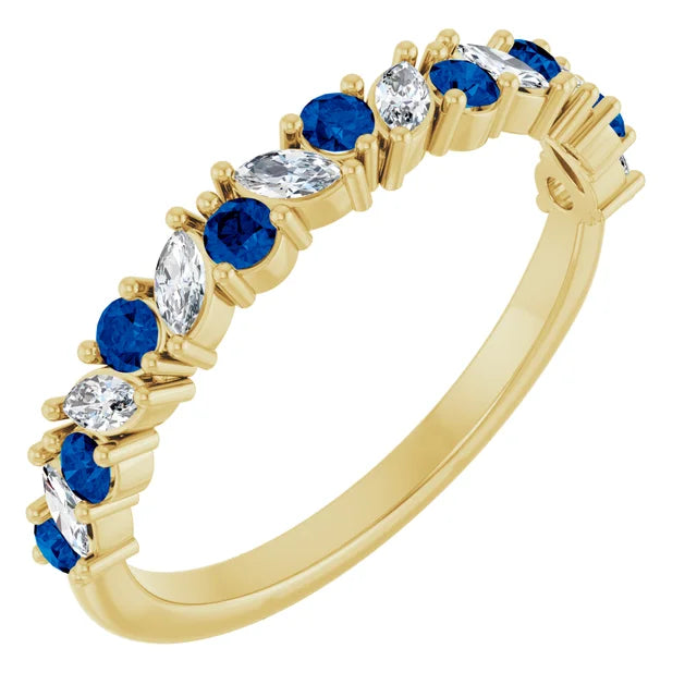 Juliette Round and Marquise Gemstones 1/2 Eternity Under Bezel Wedding & Anniversary Band