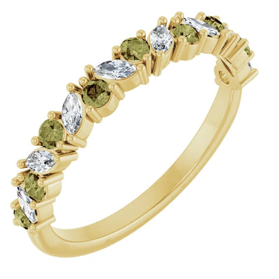 Juliette Round and Marquise Gemstones 1/2 Eternity Under Bezel Wedding & Anniversary Band