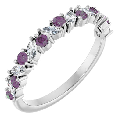 Juliette Round and Marquise Gemstones 1/2 Eternity Under Bezel Wedding & Anniversary Band