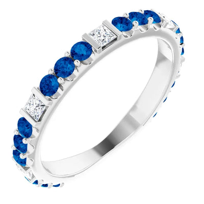 Kenla Square and Round Gemstones 3/4 Eternity Bezel with Prongs Band
