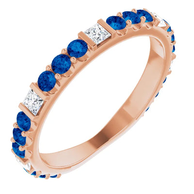 Kenla Square and Round Gemstones 3/4 Eternity Bezel with Prongs Band