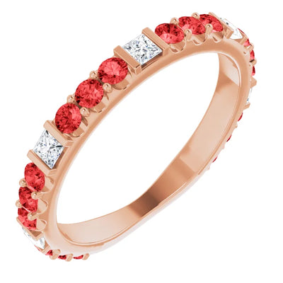 Kenla Square and Round Gemstones 3/4 Eternity Bezel with Prongs Band