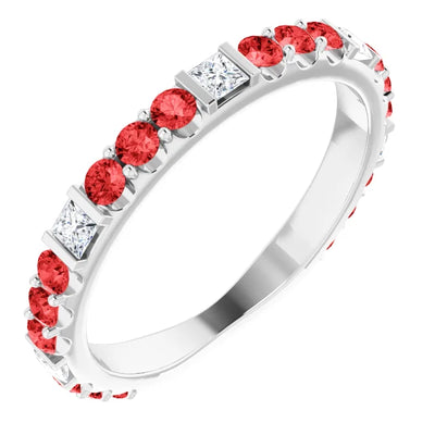Kenla Square and Round Gemstones 3/4 Eternity Bezel with Prongs Band