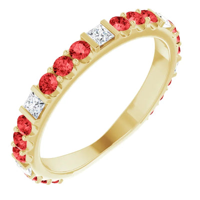 Kenla Square and Round Gemstones 3/4 Eternity Bezel with Prongs Band