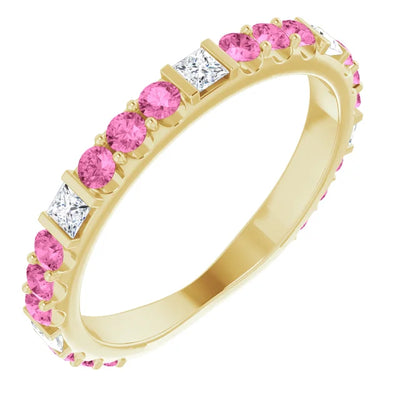 Kenla Square and Round Gemstones 3/4 Eternity Bezel with Prongs Band