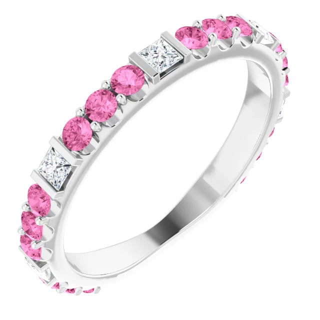 Kenla Square and Round Gemstones 3/4 Eternity Bezel with Prongs Band