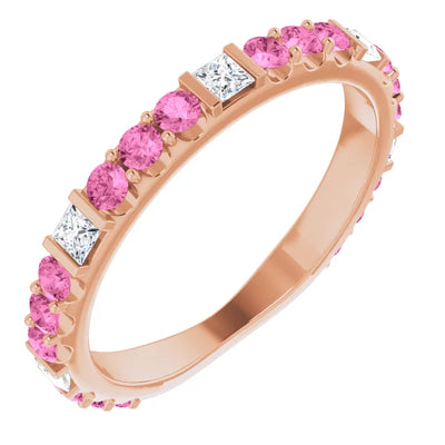 Kenla Square and Round Gemstones 3/4 Eternity Bezel with Prongs Band