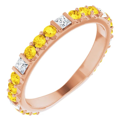 Kenla Square and Round Gemstones 3/4 Eternity Bezel with Prongs Band