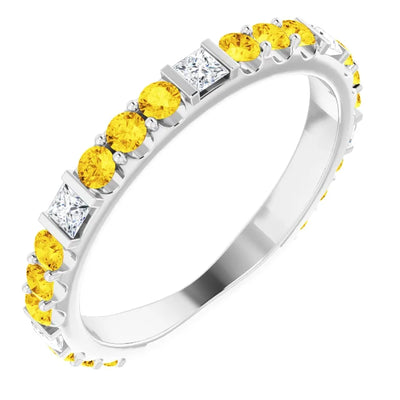 Kenla Square and Round Gemstones 3/4 Eternity Bezel with Prongs Band