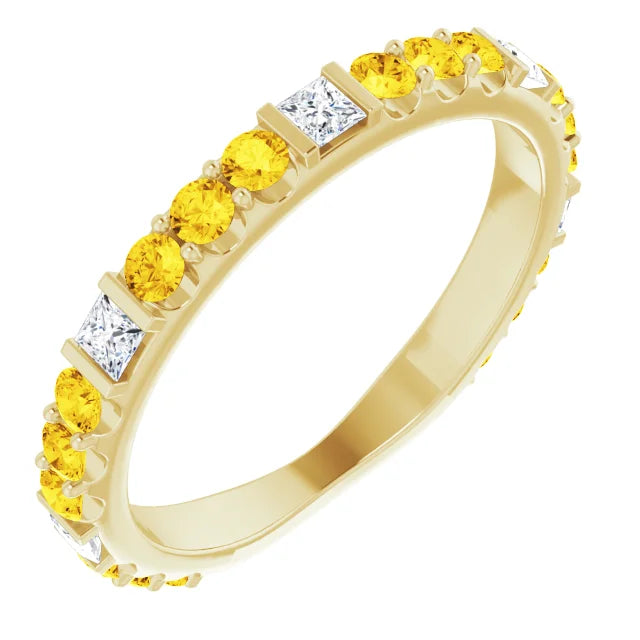 Kenla Square and Round Gemstones 3/4 Eternity Bezel with Prongs Band