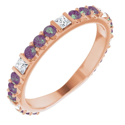 Kenla Square and Round Gemstones 3/4 Eternity Bezel with Prongs Band