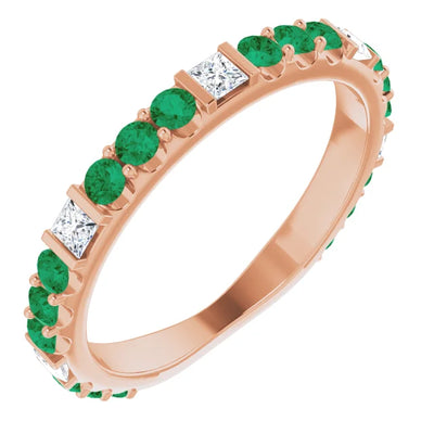 Kenla Square and Round Gemstones 3/4 Eternity Bezel with Prongs Band