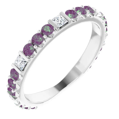 Kenla Square and Round Gemstones 3/4 Eternity Bezel with Prongs Band