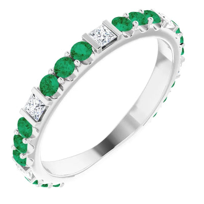 Kenla Square and Round Gemstones 3/4 Eternity Bezel with Prongs Band