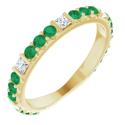 Kenla Square and Round Gemstones 3/4 Eternity Bezel with Prongs Band