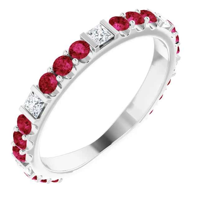 Kenla Square and Round Gemstones 3/4 Eternity Bezel with Prongs Band