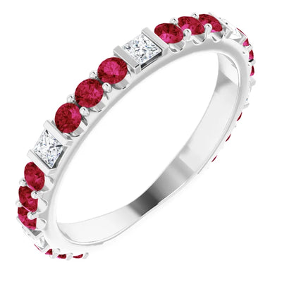 Kenla Square and Round Gemstones 3/4 Eternity Bezel with Prongs Band
