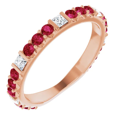 Kenla Square and Round Gemstones 3/4 Eternity Bezel with Prongs Band