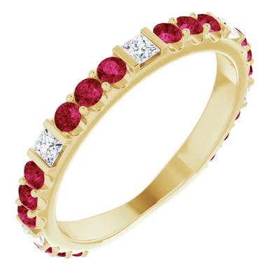Kenla Square and Round Gemstones 3/4 Eternity Bezel with Prongs Band
