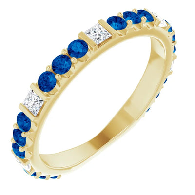 Kenla Square and Round Gemstones 3/4 Eternity Bezel with Prongs Band