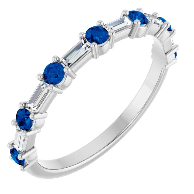 Juliette Round and Straight Baguette Diamond 1/2 Eternity Double Shared Prong Set Band
