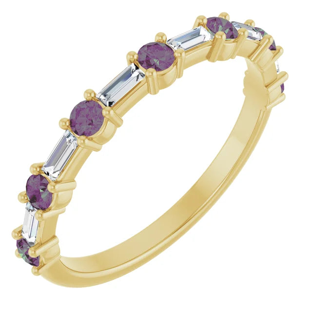 Juliette Round and Straight Baguette Diamond 1/2 Eternity Double Shared Prong Set Band