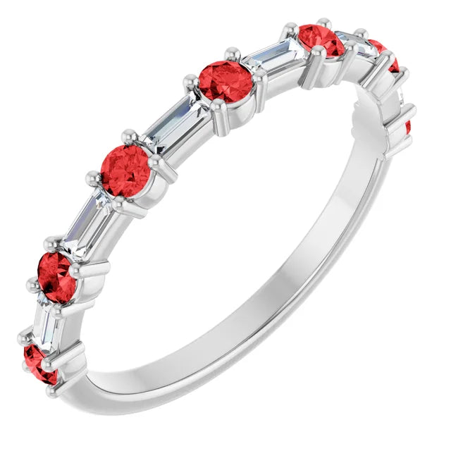 Juliette Round and Straight Baguette Diamond 1/2 Eternity Double Shared Prong Set Band