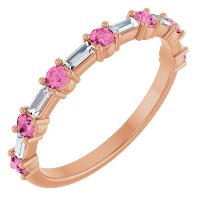 Juliette Round and Straight Baguette Diamond 1/2 Eternity Double Shared Prong Set Band