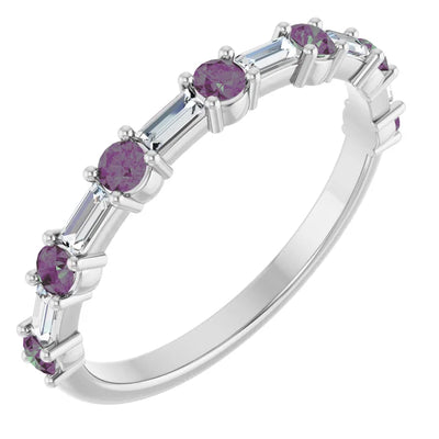 Juliette Round and Straight Baguette Diamond 1/2 Eternity Double Shared Prong Set Band