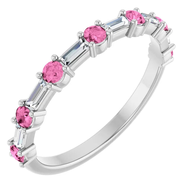 Juliette Round and Straight Baguette Diamond 1/2 Eternity Double Shared Prong Set Band