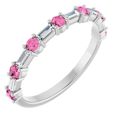 Juliette Round and Straight Baguette Diamond 1/2 Eternity Double Shared Prong Set Band