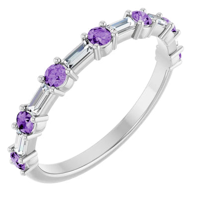 Juliette Round and Straight Baguette Diamond 1/2 Eternity Double Shared Prong Set Band