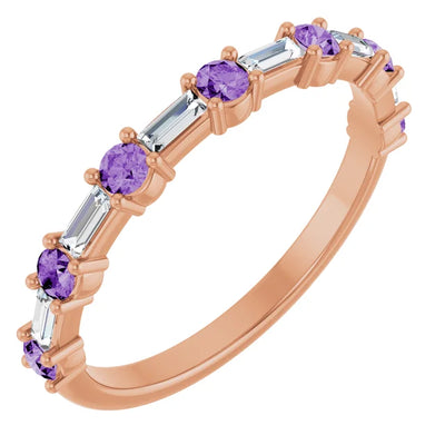Juliette Round and Straight Baguette Diamond 1/2 Eternity Double Shared Prong Set Band