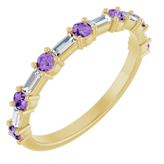Juliette Round and Straight Baguette Diamond 1/2 Eternity Double Shared Prong Set Band