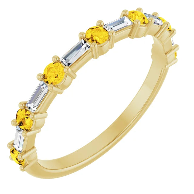 Juliette Round and Straight Baguette Diamond 1/2 Eternity Double Shared Prong Set Band