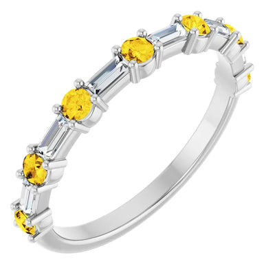 Juliette Round and Straight Baguette Diamond 1/2 Eternity Double Shared Prong Set Band