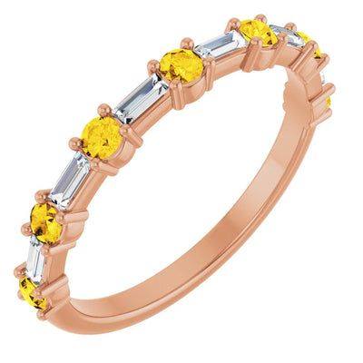 Juliette Round and Straight Baguette Diamond 1/2 Eternity Double Shared Prong Set Band