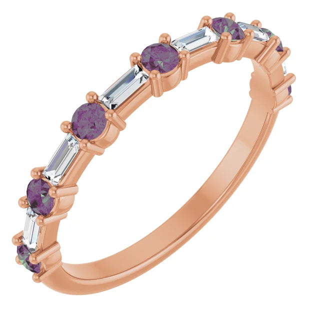 Juliette Round and Straight Baguette Diamond 1/2 Eternity Double Shared Prong Set Band