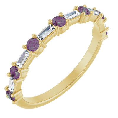 Juliette Round and Straight Baguette Diamond 1/2 Eternity Double Shared Prong Set Band