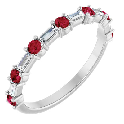 Juliette Round and Straight Baguette Diamond 1/2 Eternity Double Shared Prong Set Band