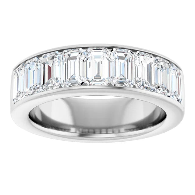 Emerald 9 Stone Half Eternity Bold Band