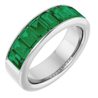 Emerald 9 Stone Half Eternity Bold Band
