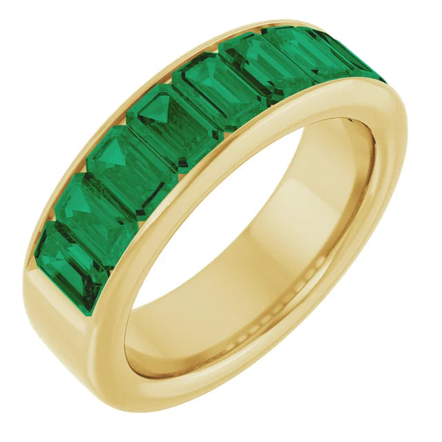 Emerald 9 Stone Half Eternity Bold Band
