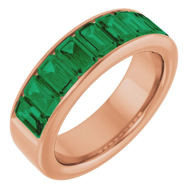 Emerald 9 Stone Half Eternity Bold Band
