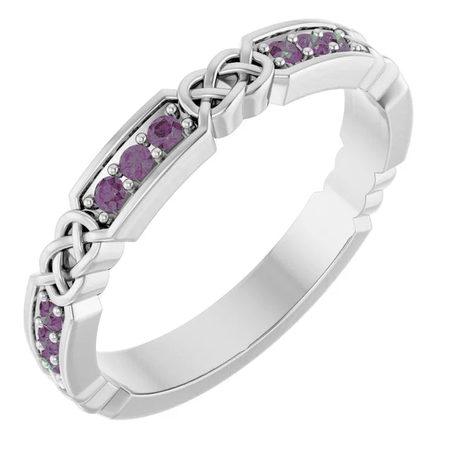 Kenla Round Gemstones 3/4 Eternity Celtic-Inspired Wedding & Anniversary Band