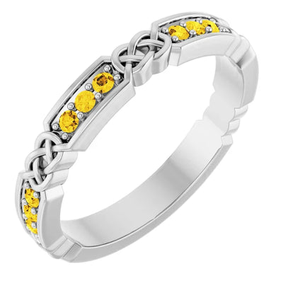 Kenla Round Gemstones 3/4 Eternity Celtic-Inspired Wedding & Anniversary Band