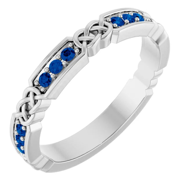 Kenla Round Gemstones 3/4 Eternity Celtic-Inspired Wedding & Anniversary Band