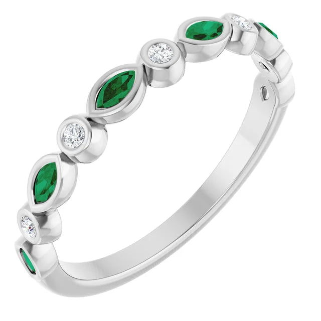 Juliette Round and Marquise Gemstones 1/2 Bezel Set Wedding & Anniversary Band
